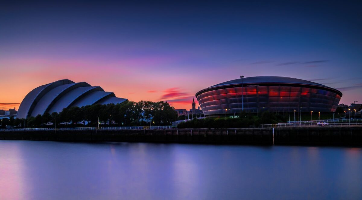 A photograph of the Scottish Event Campus at dusk.